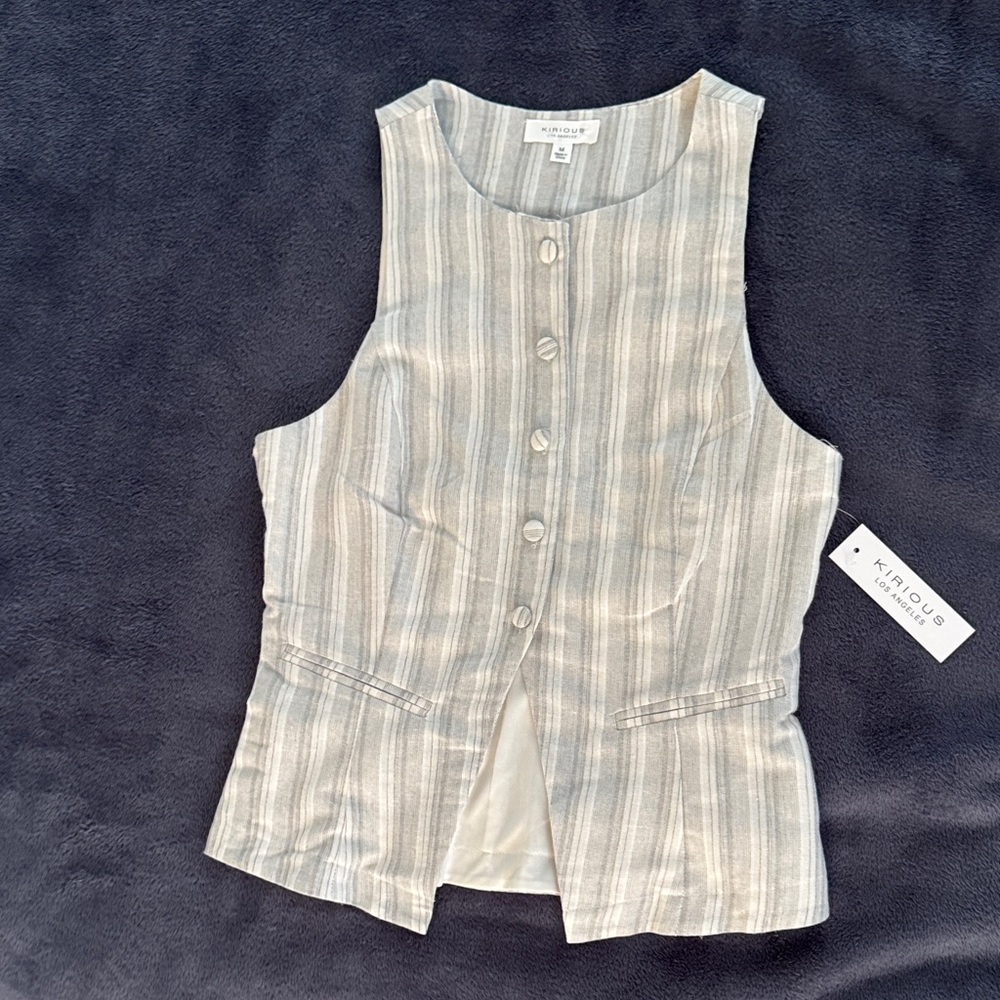 Striped Button Down Shirt Womens Medium Grey